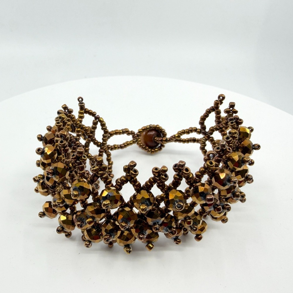 Boho Bronze Beaded Cuff Bracelet - Chunky Statement Gift